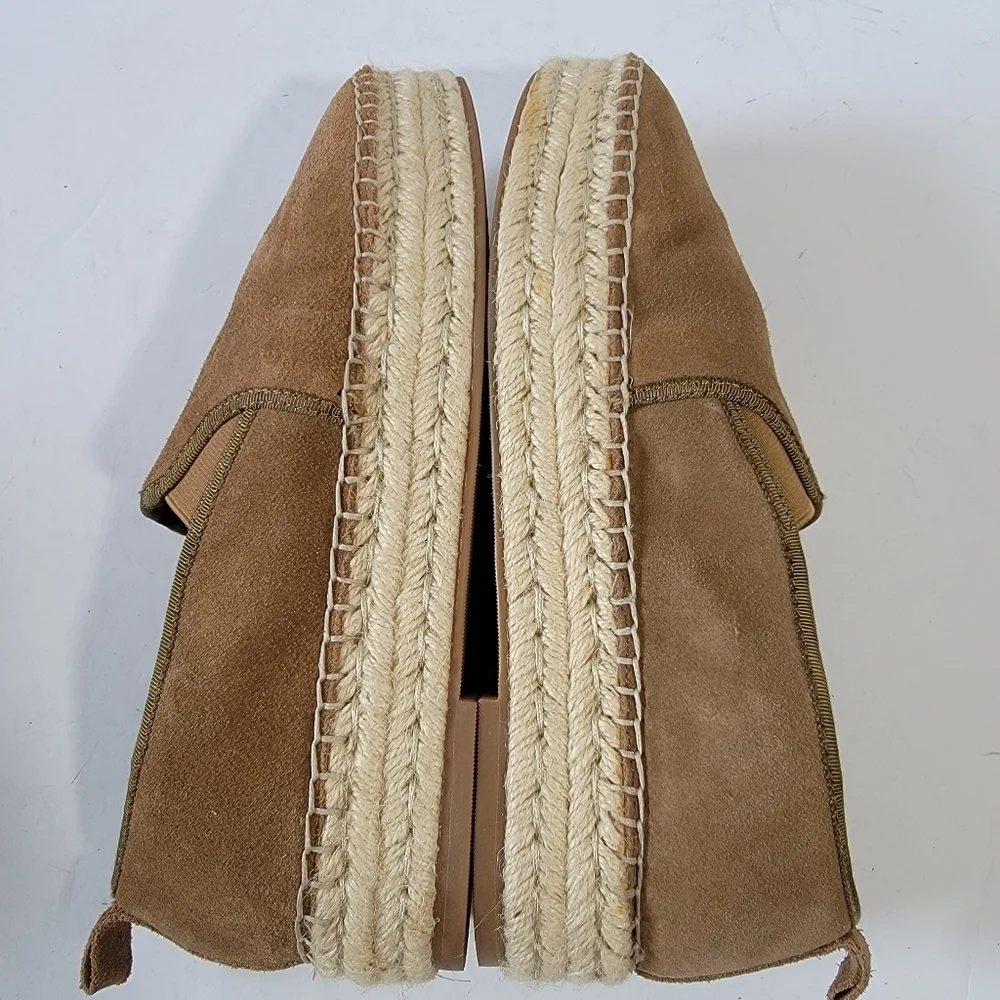 BLONDO Empeigne Cuir Women Espadrille Wedges Loafer Sz 9 Waterproof Tan Leather